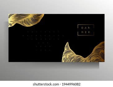 Cover design for brochure, banner, catalog, flyer template set. Hand drawn graphic elements coloring black with gold. Vector illustration.