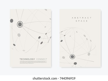 Cover design brochure with connected line and dots. Simple technology compound background.