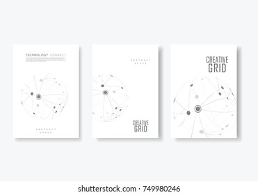 Cover design brochure with connected line and dots. Simple technology compound background.