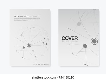 Cover design brochure with connected line and dots. Simple technology compound background.