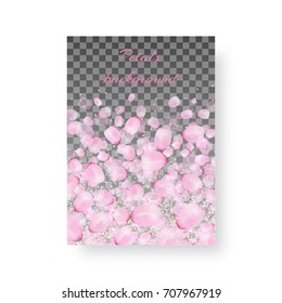 Cover design for brochure with falling petals of cherry blossoms on a transparent backdrop