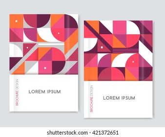 Cover design for Brochure leaflet flyer. Abstract geometric background. Pink, orange,white, gray triangle, squares and circles. A4 size. Vector EPS 10