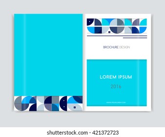 Cover design for Brochure leaflet flyer. Abstract geometric background. Blue, white, gray triangle, squares and circles. A4 size. Vector EPS 10