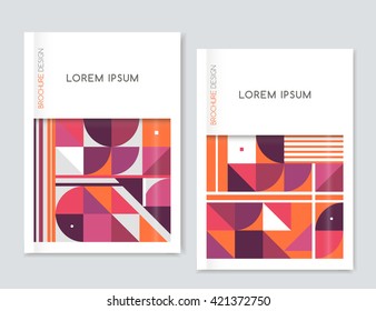 Cover design for Brochure leaflet flyer. Abstract geometric background. Pink, orange,white, gray triangle, squares and circles. A4 size. Vector EPS 10