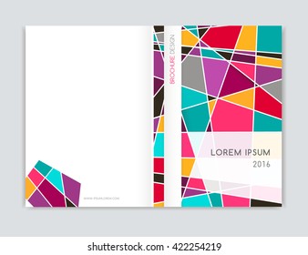 Cover design for Brochure leaflet flyer. Abstract geometric background. Pink, orange,white, gray, turquoise triangle. A4 size. Vector EPS 10