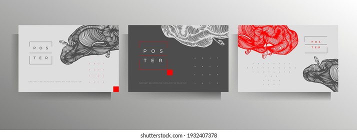 Cover design for brochure, poster, flyer, booklet, catalog template set. Hand drawn graphic pattern. Vector illustration