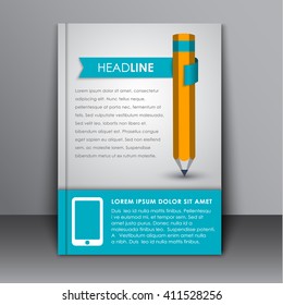 cover design, brochure yellow pencil and ribbons for titles. Template   for the report, business, printing and advertising. Vector illustration