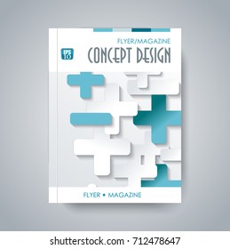 Cover Design Business Brochure, Flyer, Book, Annual Report With Abstract  Background Of Flat Pluses.