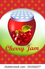 Cover design for cherry jam. Vector
