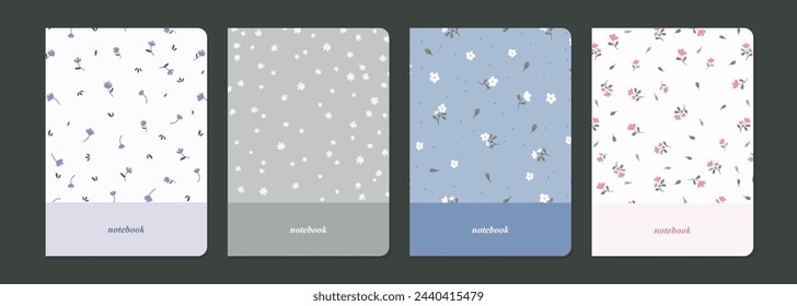 Cover-Design-Sammlung. Notebook-Abdeckung mit Blumenmuster. Handgezeichnete Vektorblumen. Cover-Design für zarte Notizen, Notizbuch, Skizzenbuch.