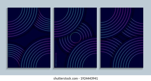 Cover design collection with neon gradient linear circles