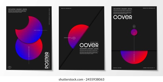 Cover design collection Set a geometric circle with colorful gradients on a black background. Creative graphic design for posters, brochures, and magazines. Vector illustration.