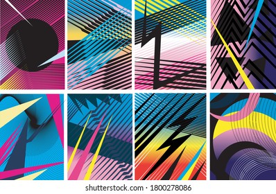 cover design, colorful backgrounds with gradients. Future geometric themes