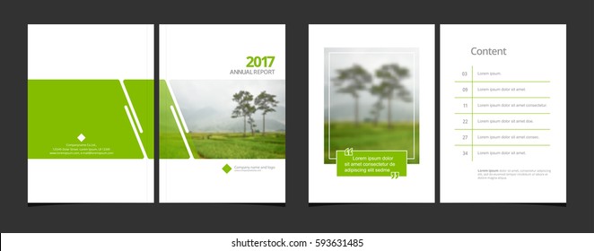 Cover Design And Content Page Template For Corporate Business Annual Report Or Catalog, Magazine, Flyer, Booklet, Brochure. A4 Cover Vector Greenery Concept EPS-10 Sample Image With Gradient Mesh.