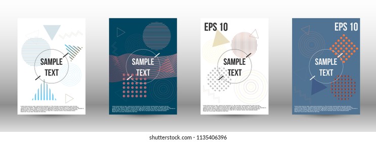 Cover design. Creative fluid backgrounds with memphis elements to create a fashionable abstract cover, banner, poster, brochure. Vector illustration. EPS 10. 