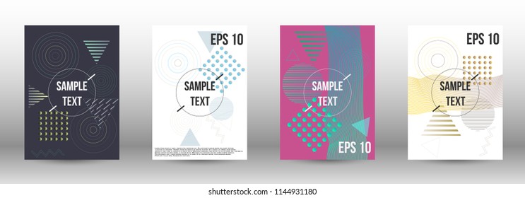 Cover design. Creative fluid backgrounds with memphis elements to create a fashionable abstract cover, banner, poster, brochure. Vector illustration. EPS 10. 