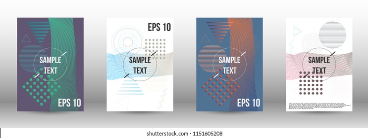Cover design. Creative fluid backgrounds with memphis elements to create a fashionable abstract cover, banner, poster, brochure. Vector illustration. EPS 10. 