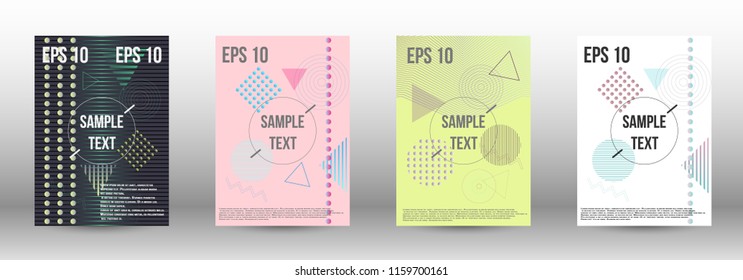 Cover design. Creative fluid backgrounds with memphis elements to create a fashionable abstract cover, banner, poster, brochure. Vector illustration. EPS 10. 