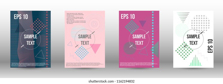 Cover design. Creative fluid backgrounds with memphis elements to create a fashionable abstract cover, banner, poster, brochure. Vector illustration. EPS 10. 