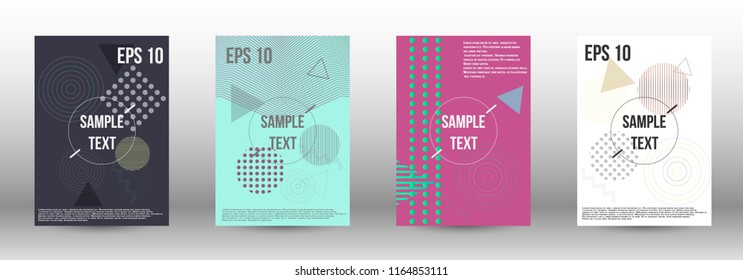 Cover design. Creative fluid backgrounds with memphis elements to create a fashionable abstract cover, banner, poster, brochure. Vector illustration. EPS 10. 