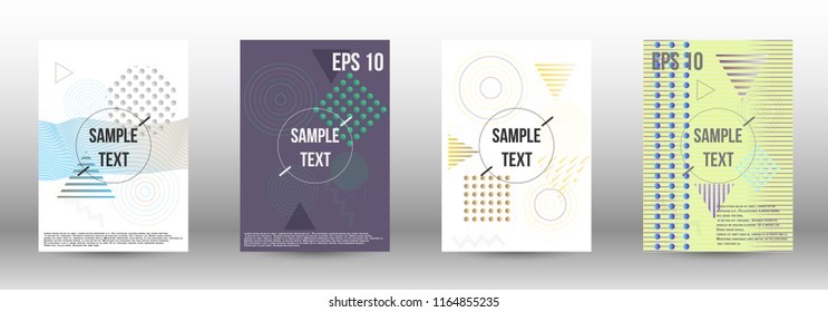 Cover design. Creative fluid backgrounds with memphis elements to create a fashionable abstract cover, banner, poster, brochure. Vector illustration. EPS 10. 