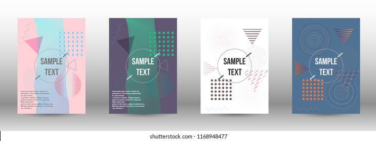 Cover design. Creative fluid backgrounds with memphis elements to create a fashionable abstract cover, banner, poster, brochure. Vector illustration. EPS 10. 