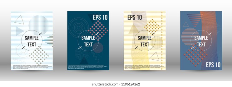Cover design. Creative fluid backgrounds with memphis elements to create a fashionable abstract cover, banner, poster, brochure. Vector illustration. EPS 10. 