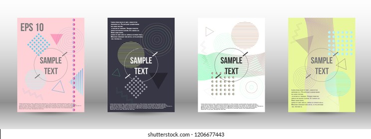 Cover design. Creative fluid backgrounds with memphis elements to create a fashionable abstract cover, banner, poster, brochure. Vector illustration. EPS 10. 