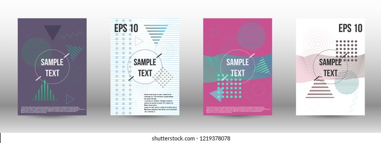 Cover design. Creative fluid backgrounds with memphis elements to create a fashionable abstract cover, banner, poster, brochure. Vector illustration. EPS 10. 