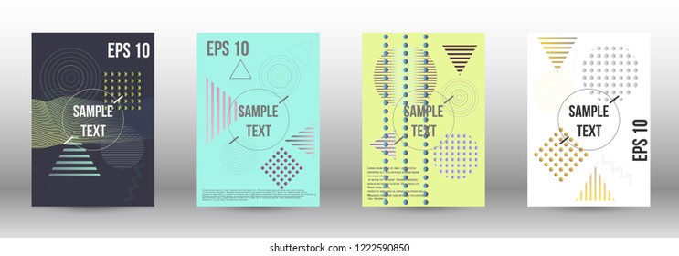 Cover design. Creative fluid backgrounds with memphis elements to create a fashionable abstract cover, banner, poster, brochure. Vector illustration. EPS 10. 