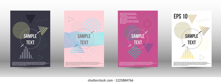 Cover design. Creative fluid backgrounds with memphis elements to create a fashionable abstract cover, banner, poster, brochure. Vector illustration. EPS 10. 