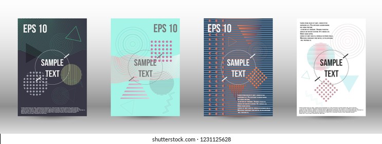 Cover design. Creative fluid backgrounds with memphis elements to create a fashionable abstract cover, banner, poster, brochure. Vector illustration. EPS 10. 