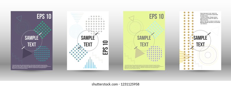 Cover design. Creative fluid backgrounds with memphis elements to create a fashionable abstract cover, banner, poster, brochure. Vector illustration. EPS 10. 