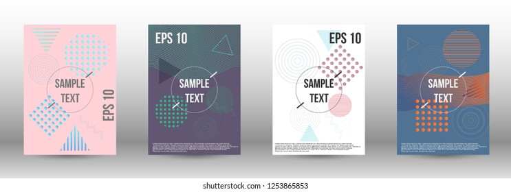 Cover design. Creative fluid backgrounds with memphis elements to create a fashionable abstract cover, banner, poster, brochure. Vector illustration. EPS 10. 