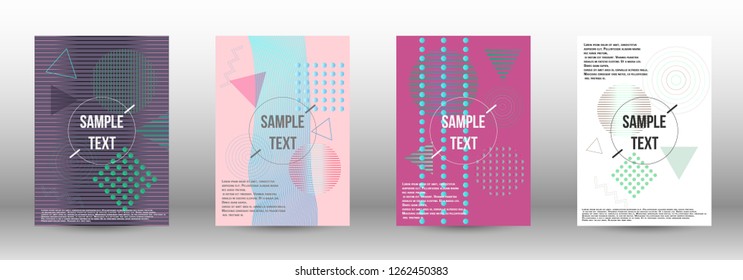 Cover design. Creative fluid backgrounds with memphis elements to create a fashionable abstract cover, banner, poster, brochure. Vector illustration. EPS 10. 