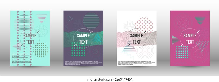 Cover design. Creative fluid backgrounds with memphis elements to create a fashionable abstract cover, banner, poster, brochure. Vector illustration. EPS 10. 