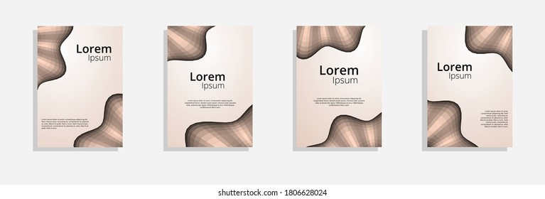  cover design curved parallel wavy line. Geometric shades of brown Simple dynamic futuristic pattern with corner blank pattern template