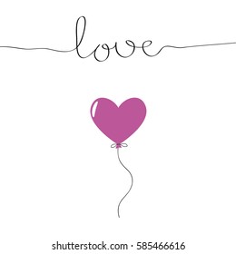 The cover design. Depicts a balloon pink heart and the word love in black on a white background. Can be used as greetings for birthday or invitations.