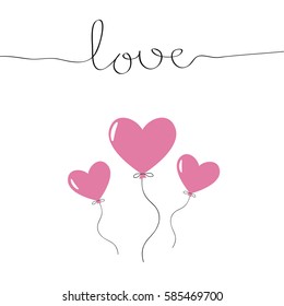 The cover design. Depicts a  three balloon pink heart and the word love in black on a white background. Can be used as greetings for birthday or invitations.
