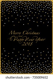 The cover design. Depicts white and gold point on the black background. The phrase merry christmas and happy new year and numbers: two, zero, one ,eight on a black background