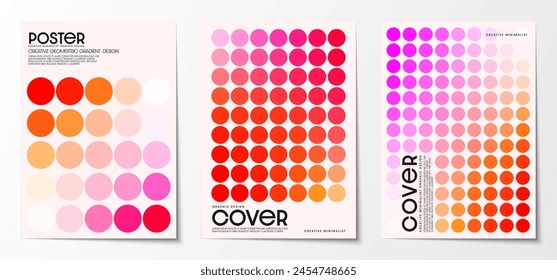 Diseño de la cubierta Color del patrón de puntos Rojo y Magenta. Fondo blanco con Formas geométricas: Circle. Diseñar gráficos para carteles, folletos y revistas. Ilustración vectorial