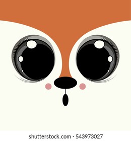 Cover design with the face of a fox with big eyes.