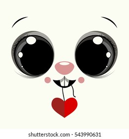 Cover design with the face of a rabbit with big eyes and the red heart.