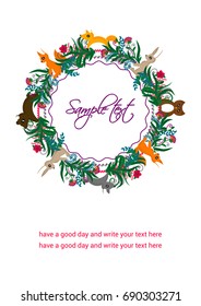 Cover design with floral pattern. Fairy tale pattern with animals and plants.  It can be used for invitation, card, catalog. Size A4. Vector illustration, eps10
