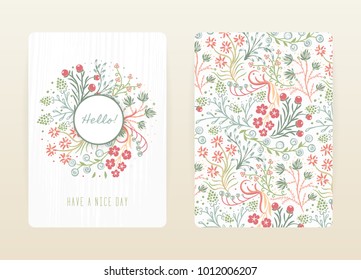 Cover design with floral pattern. Hand drawn creative flowers. Colorful artistic background with blossom. It can be used for invitation, card, cover book, notebook. Size A4. Vector illustration, eps10