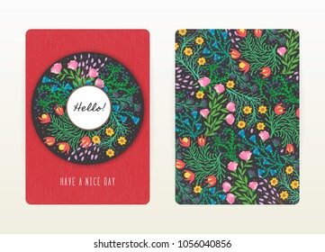 Cover design with floral pattern. Hand drawn creative flowers. Colorful artistic background with blossom. It can be used for invitation, card, cover book, notebook. Size A4. Vector illustration, eps10
