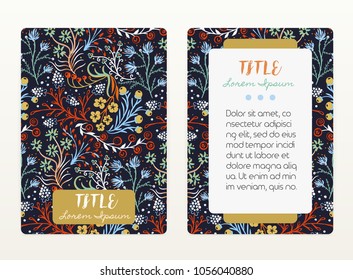 Cover design with floral pattern. Hand drawn creative flowers. Colorful artistic background with blossom. It can be used for invitation, card, cover book, notebook. Size A4. Vector illustration, eps10
