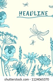Cover design with floral pattern. Hand drawn concept. Elegant sketch.
Pastel background with blossom. It can be used for wedding 
invitation, card, cover book. Size A4. Vector illustration.