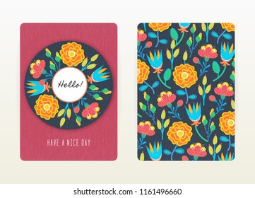 Cover design with floral pattern. Hand drawn creative flowers. Colorful artistic background with blossom. It can be used for invitation, card, cover book, notebook. Size A4. Vector illustration, eps10