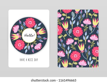 Cover design with floral pattern. Hand drawn creative flowers. Colorful artistic background with blossom. It can be used for invitation, card, cover book, notebook. Size A4. Vector illustration, eps10